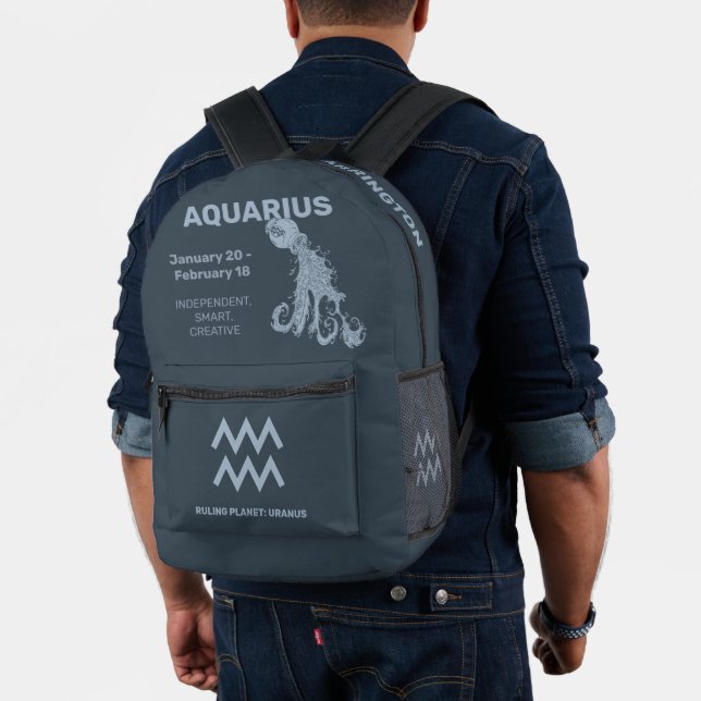 Custom Name / Text Zodiac Sign Aquarius Printed Backpack (Insitu (Model))