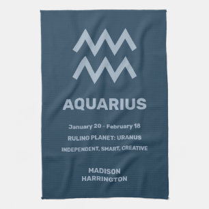 Custom Name / Text Zodiac Sign Aquarius Tea Towel
