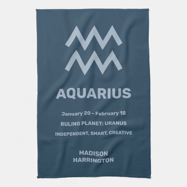 Custom Name / Text Zodiac Sign Aquarius Tea Towel (Vertical)