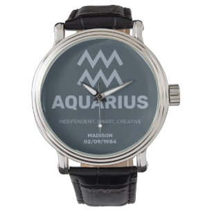 Custom Name / Text Zodiac Sign Aquarius Watch