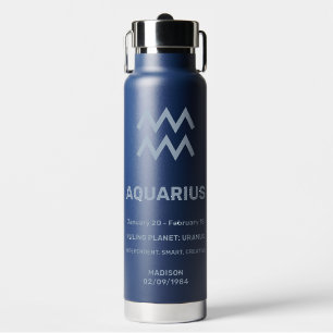 Custom Name / Text Zodiac Sign Aquarius Water Bottle