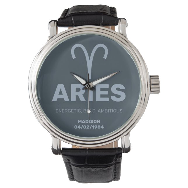 Custom Name / Text Zodiac Sign Aries Watch (Front)