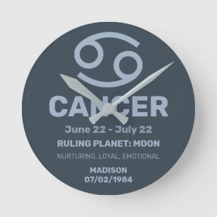 Custom Name / Text Zodiac Sign Cancer Round Clock