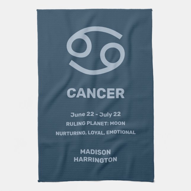 Custom Name / Text Zodiac Sign Cancer Tea Towel (Vertical)