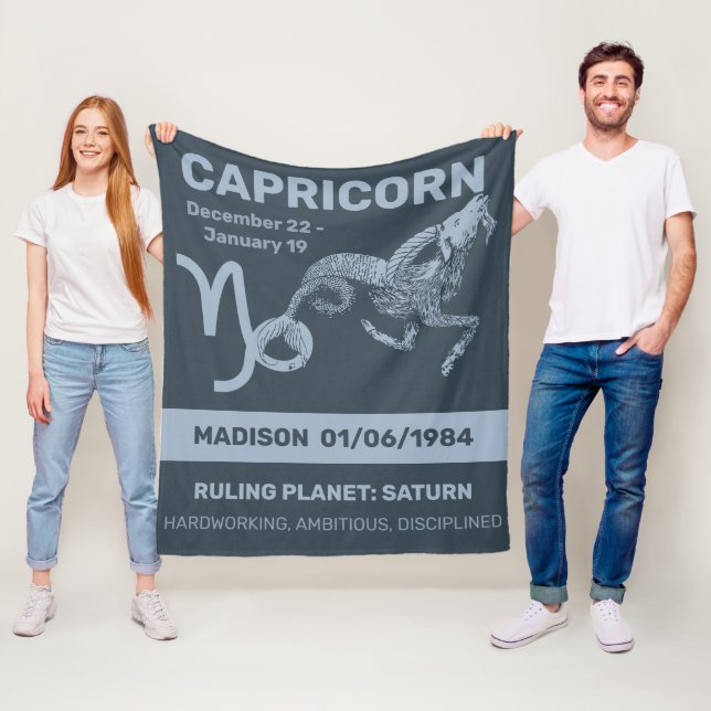 Custom Name / Text Zodiac Sign Capricorn Fleece Blanket (In Situ)