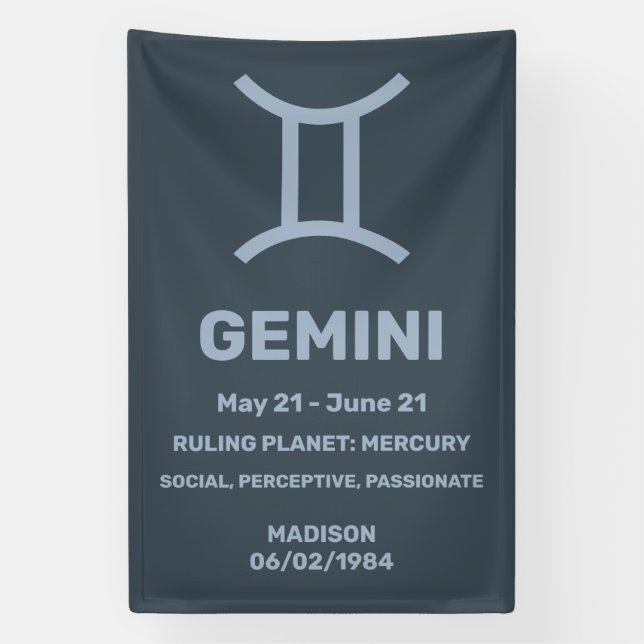 Custom Name / Text Zodiac Sign Gemini (Vertical)