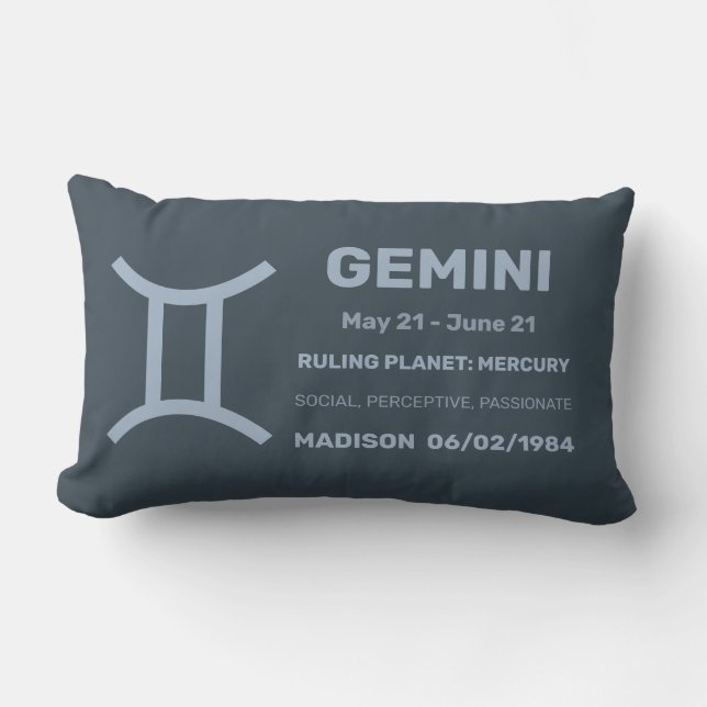 Custom Name / Text Zodiac Sign Gemini Lumbar Cushion (Front)