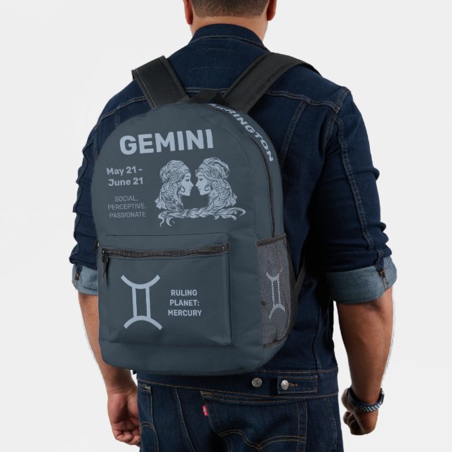 Custom Name / Text Zodiac Sign Gemini Printed Backpack (Insitu (Model))