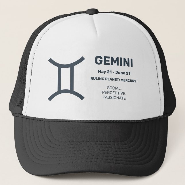 Custom Name / Text Zodiac Sign Gemini Trucker Hat (Front)