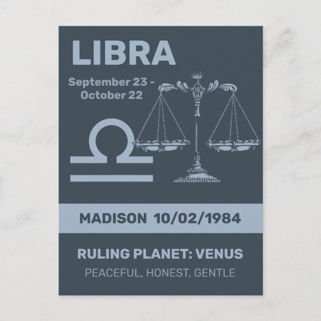 Custom Name / Text Zodiac Sign Libra Postcard (Front)