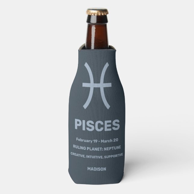 Custom Name / Text Zodiac Sign Pisces Bottle Cooler (Bottle Front)