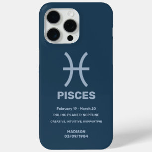 Custom Name / Text Zodiac Sign Pisces iPhone 15 Pro Max Case