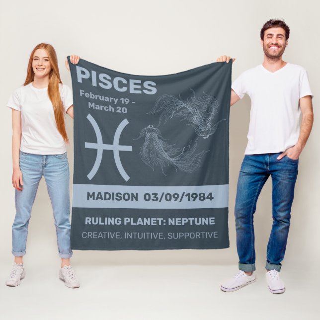 Custom Name / Text Zodiac Sign Pisces Fleece Blanket (In Situ)