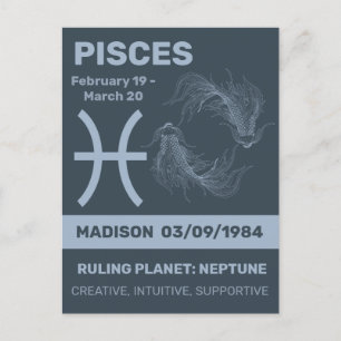Custom Name / Text Zodiac Sign Pisces Postcard