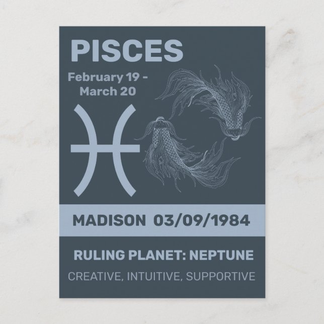 Custom Name / Text Zodiac Sign Pisces Postcard (Front)