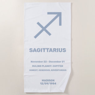 Custom Name / Text Zodiac Sign Sagittarius Beach Towel
