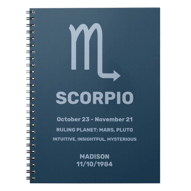 Custom Name / Text Zodiac Sign Scorpio Notebook (Front)