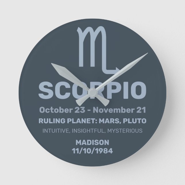 Custom Name / Text Zodiac Sign Scorpio Round Clock (Front)