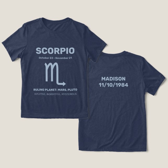 Custom Name / Text Zodiac Sign Scorpio Tri-Blend Shirt (Design Front & Back)