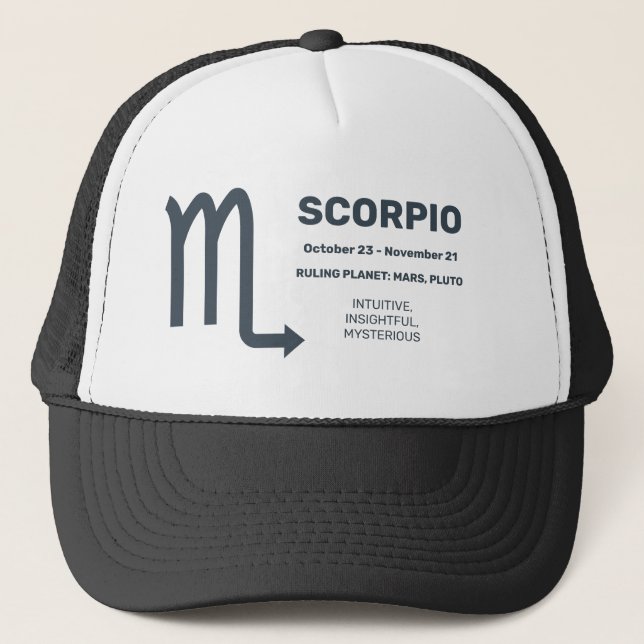 Custom Name / Text Zodiac Sign Scorpio Trucker Hat (Front)