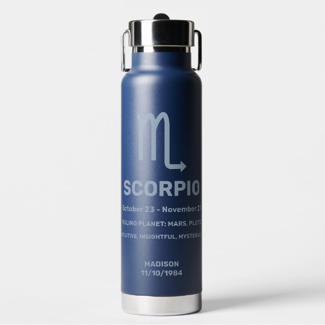 Custom Name / Text Zodiac Sign Scorpio Water Bottle (Front)