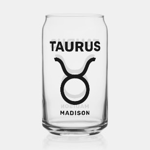 Custom Name / Text Zodiac Sign Taurus Can Glass