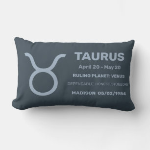 Custom Name / Text Zodiac Sign Taurus Lumbar Cushion