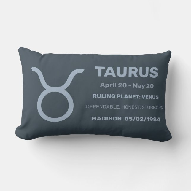 Custom Name / Text Zodiac Sign Taurus Lumbar Cushion (Front)