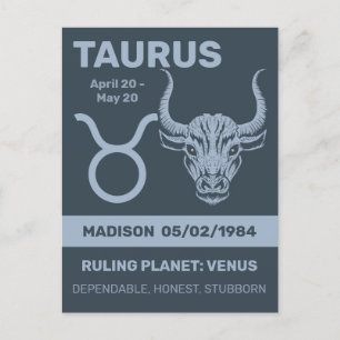 Custom Name / Text Zodiac Sign Taurus Postcard