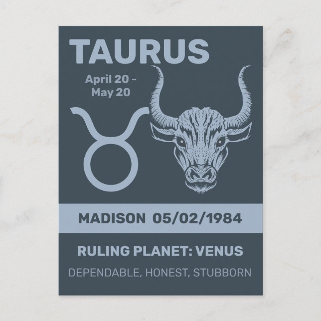 Custom Name / Text Zodiac Sign Taurus Postcard (Front)