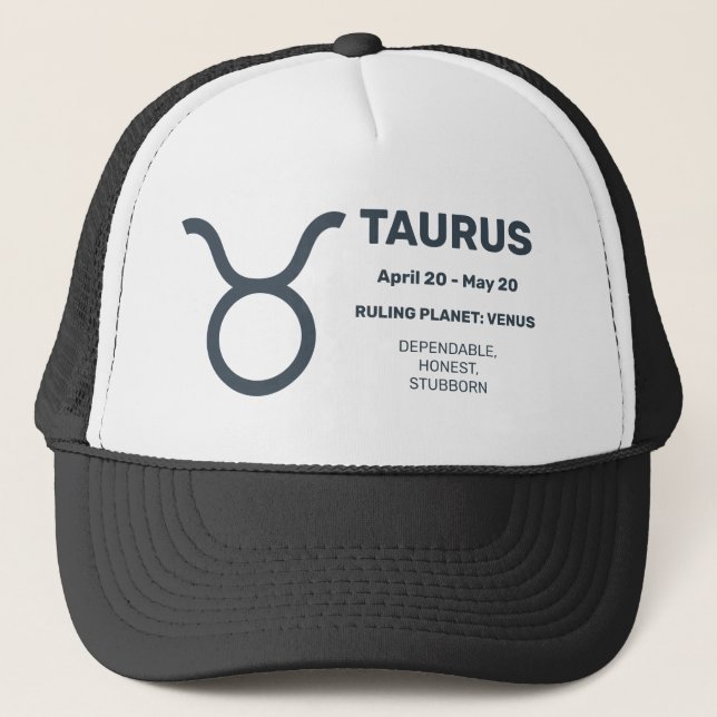 Custom Name / Text Zodiac Sign Taurus Trucker Hat (Front)