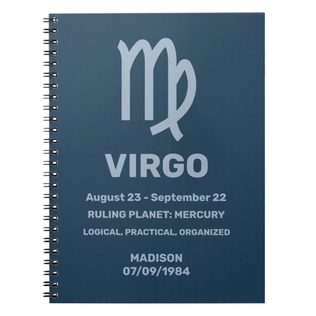 Custom Name / Text Zodiac Sign Virgo Notebook (Front)