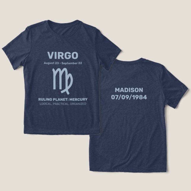 Custom Name / Text Zodiac Sign Virgo Tri-Blend Shirt (Design Front & Back)