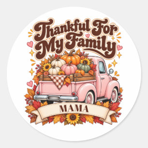 Custom Name Thankful Family Thanksgiving Classic Round Sticker