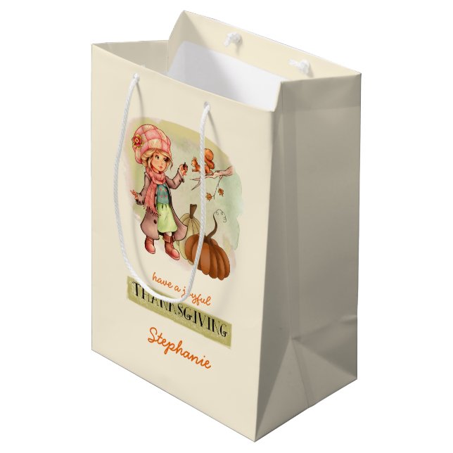 Custom Name Thanksgiving Medium Gift Bag (Front Angled)