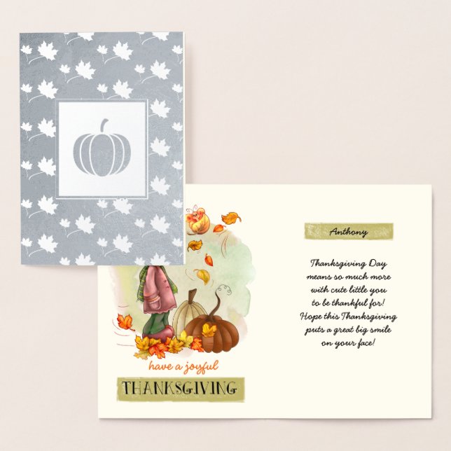 Custom Name Thanksgiving Real  Foil Card (Display)