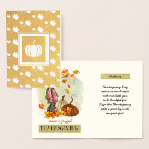 Custom Name Thanksgiving Real Foil Cards for kids