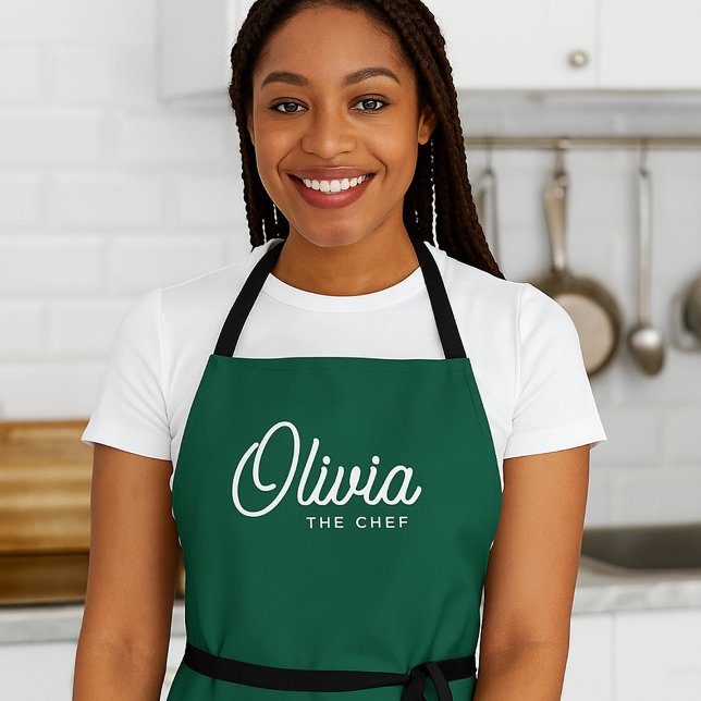 Custom Name The Chef  Green Apron for Women (Creator Uploaded)