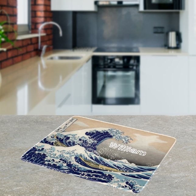 Custom name the great wave navy blue cutting board (Creator Uploaded)