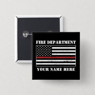 Custom Name Thin Red Line Flag Proud Firefighter 15 Cm Square Badge