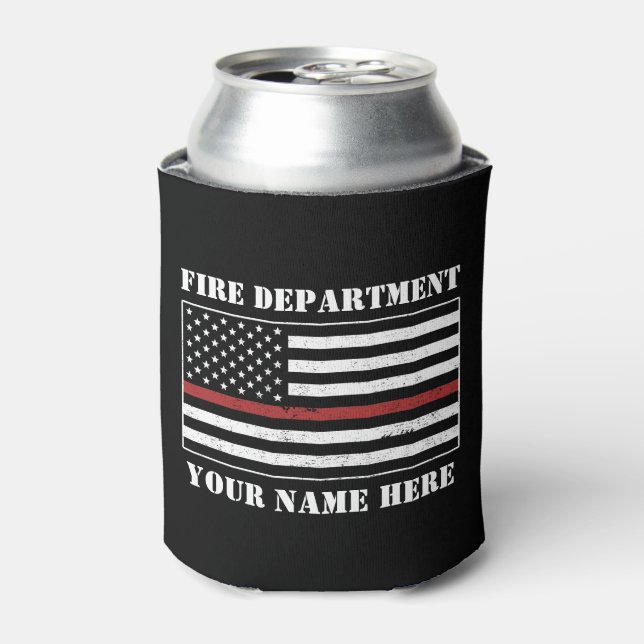 Custom Name Thin Red Line Flag Proud Firefighter Can Cooler (Can Front)