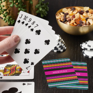 Custom Name Thin Stripes Pink Yellow Green Black Playing Cards