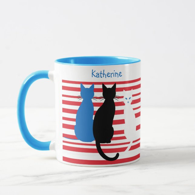 Custom Name Three Cats Stripe Mug (Left)