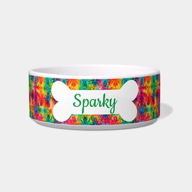 Custom Name Tie Dye Pet Dog Bowl (Front)