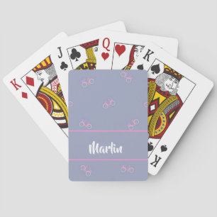 Custom name tiny bicycles on blue playing cards
