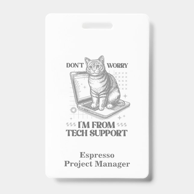 Custom Name & Title Cat Tech Support Work Badge ID Badge (Front)