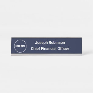 Custom Name Title Logo Midnight Navy Blue Desk Name Plate