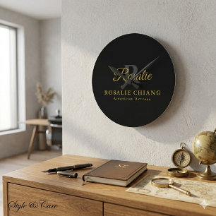 Custom Name & Title Round Clock with Monogram