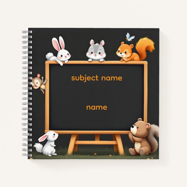 Custom Name & Topic Woodland Animals Notebook (Front)