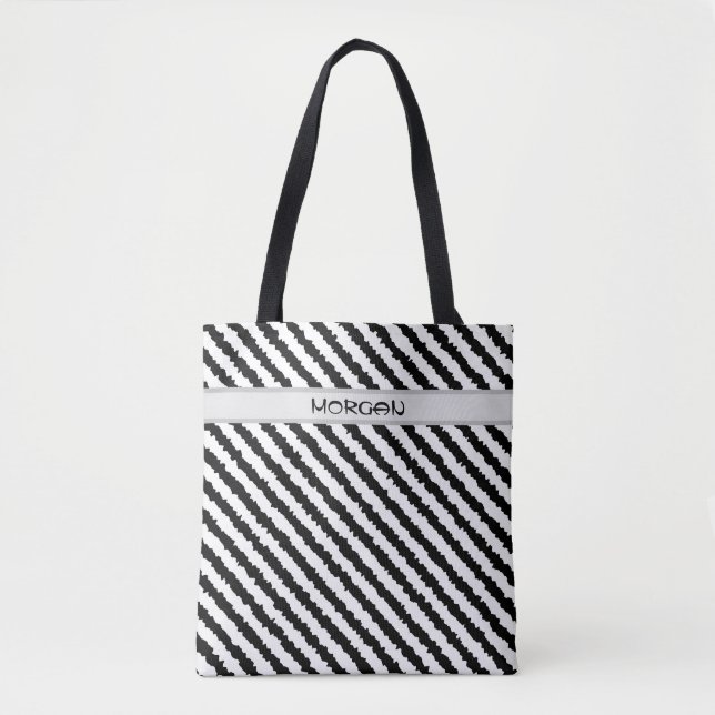 Custom Name Tote Bag with Black and White Zigzag (Front)
